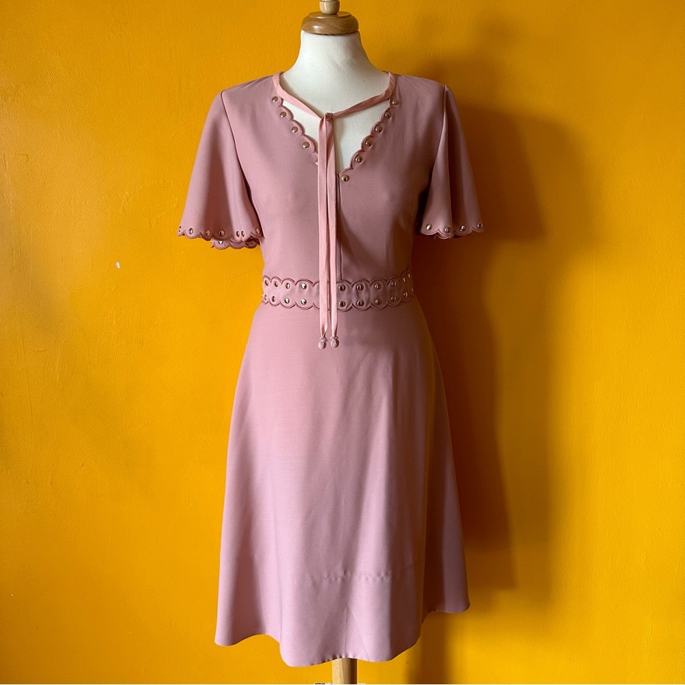 Kate Spade Pink Knee Length Neck Tie Gold Stud Dress   - Size Small